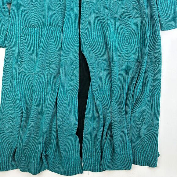 Lularoe Sarah Cardigan Duster Sweater Teal Black Lined Size S Open Front Pockets - Picture 8 of 12